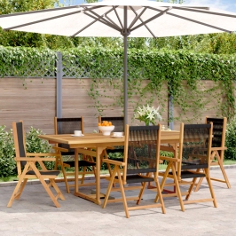 Set de comedor jardín 7 pzas polipropileno madera maciza negro