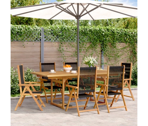 Set de comedor jardín 7 pzas polipropileno madera maciza negro