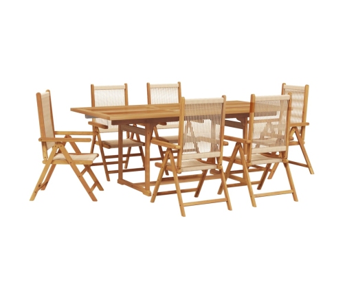 Set de comedor jardín 7 pzas polipropileno madera maciza beige
