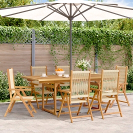 Set de comedor jardín 7 pzas polipropileno madera maciza beige
