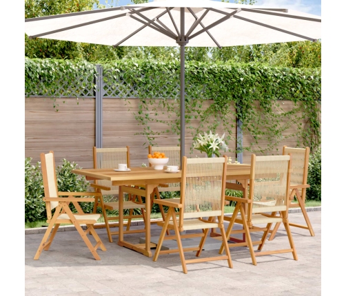 Set de comedor jardín 7 pzas polipropileno madera maciza beige