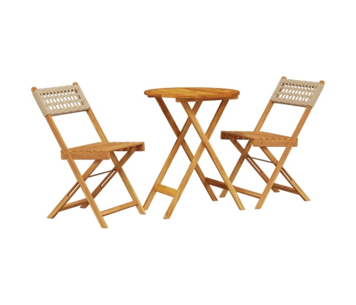 Juego de bistro de 3 piezas ratán PE y madera maciza beige