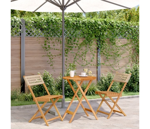 Juego de bistro de 3 piezas ratán PE y madera maciza beige