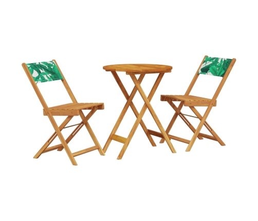 Juego de bistro de 3 piezas tela madera maciza estampado hojas