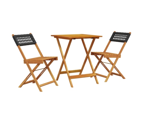 Juego de bistro de 3 piezas ratán PE y madera maciza negro
