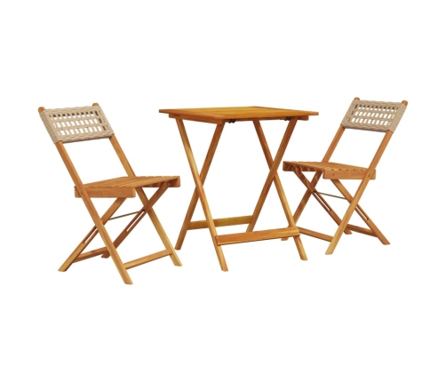 Juego de bistro de 3 piezas ratán PE y madera maciza beige