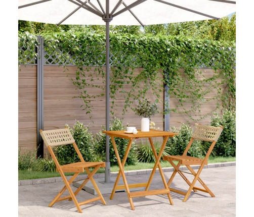 Juego de bistro de 3 piezas ratán PE y madera maciza beige
