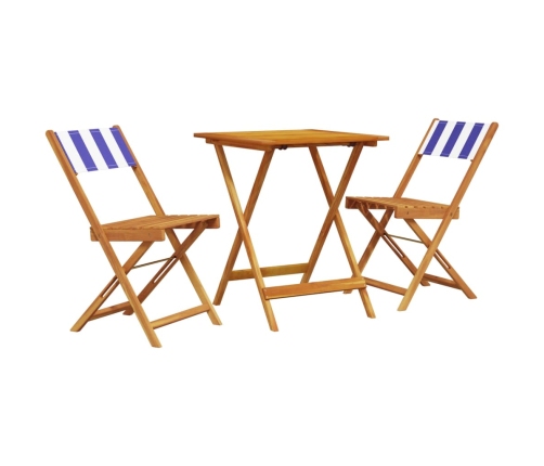 Juego de bistro de 3 piezas tela y madera maciza azul y blanco