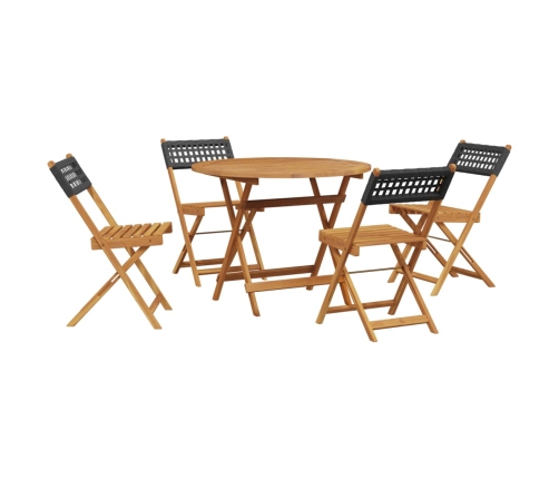 Set de comedor de jardín 5 pzas ratán PE madera maciza negro