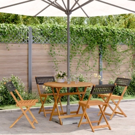 Set de comedor de jardín 5 pzas ratán PE madera maciza negro