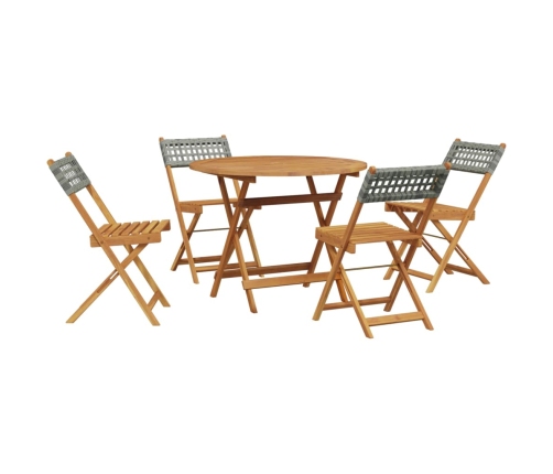 Set de comedor de jardín 5 piezas ratán PE madera maciza gris