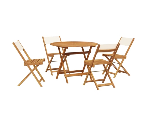 Set de comedor de jardín 5 pzas tela madera maciza blanco crema