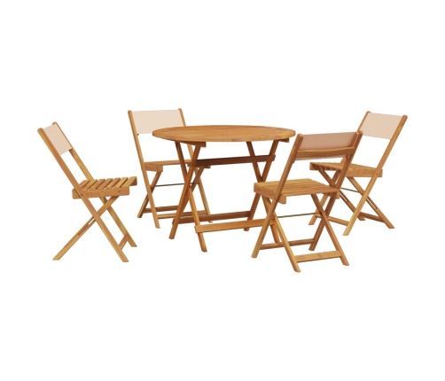 Set de comedor de jardín 5 pzas tela madera maciza beige