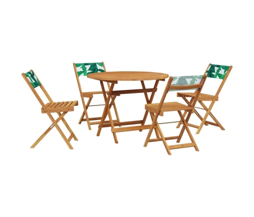 Set de comedor jardín 5 pzas tela madera maciza estampado hojas