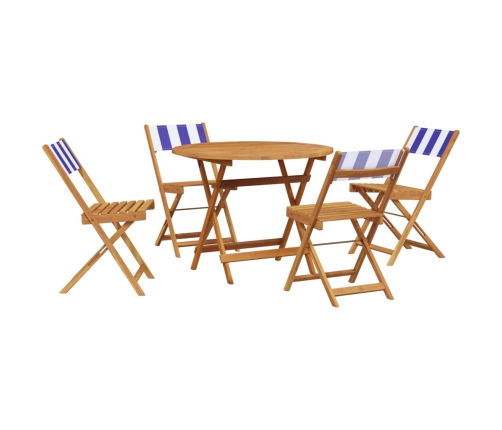 Set de comedor de jardín 5 pzas tela madera maciza azul blanco