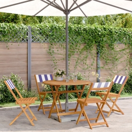 Set de comedor de jardín 5 pzas tela madera maciza azul blanco