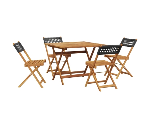 Set de comedor de jardín 5 pzas ratán PE madera maciza negro