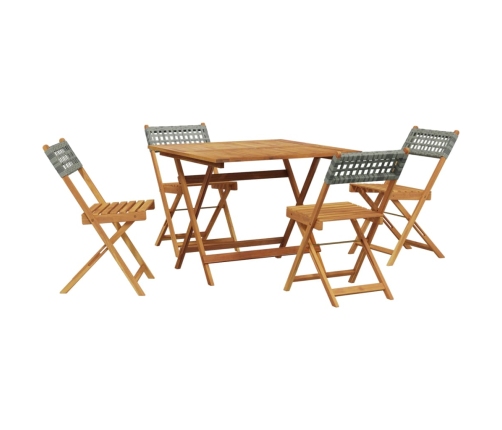 Set de comedor de jardín 5 piezas ratán PE madera maciza gris
