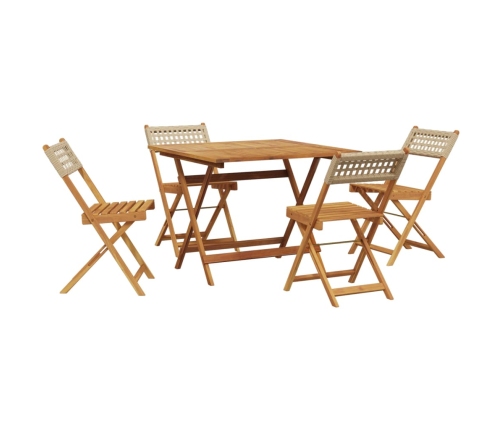 Set de comedor de jardín 5 pzas ratán PE madera maciza beige