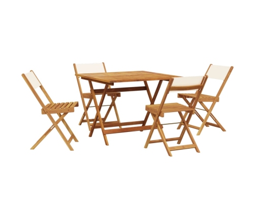 Set de comedor de jardín 5 pzas tela madera maciza blanco crema