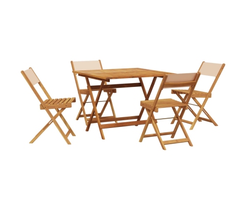 Set de comedor de jardín 5 pzas tela madera maciza beige