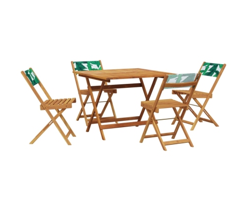 Set de comedor jardín 5 pzas tela madera maciza estampado hojas