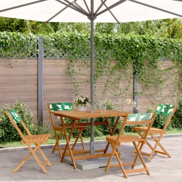 Set de comedor jardín 5 pzas tela madera maciza estampado hojas