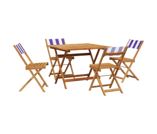 Set de comedor de jardín 5 pzas tela madera maciza azul blanco