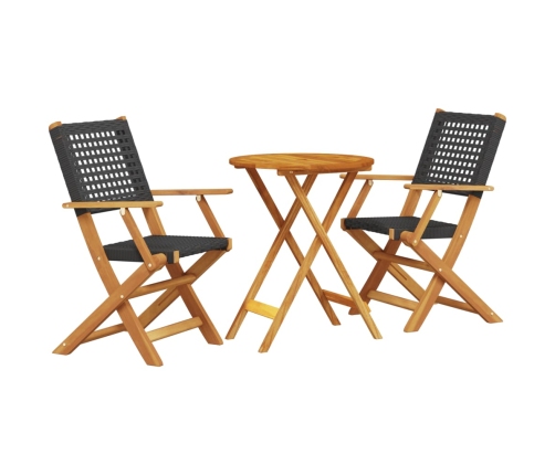 Juego de bistro de 3 piezas ratán PE y madera maciza negro