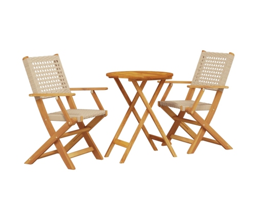 Juego de bistro de 3 piezas ratán PE y madera maciza beige
