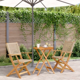 Juego de bistro de 3 piezas ratán PE y madera maciza beige