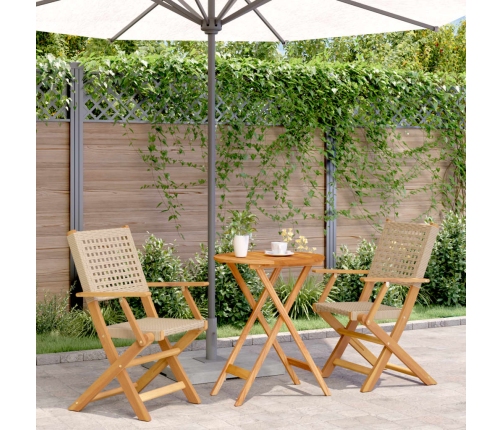 Juego de bistro de 3 piezas ratán PE y madera maciza beige