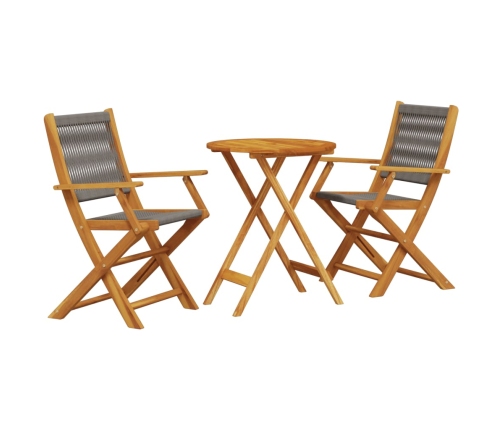 Juego de bistro de 3 piezas polipropileno y madera maciza gris