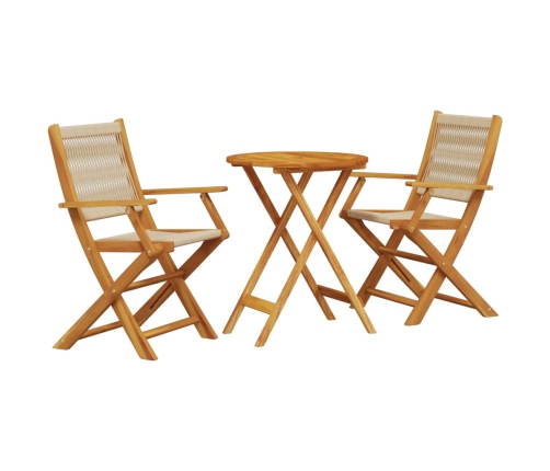 Juego de bistro de 3 piezas polipropileno y madera maciza beige