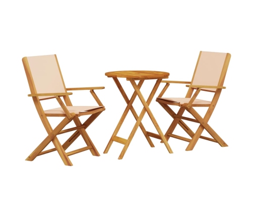 Juego de bistro de 3 piezas tela y madera maciza bej