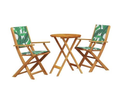 Juego de bistro de 3 piezas tela madera maciza estampado hojas