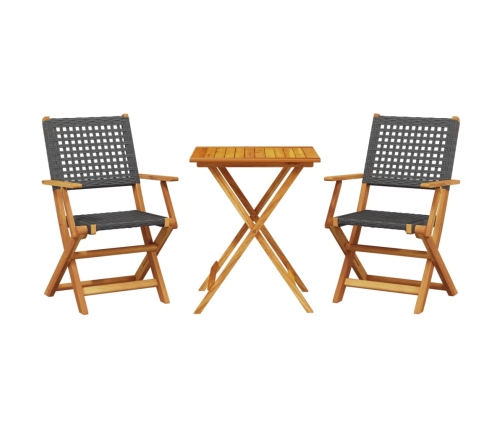 Juego de bistro de 3 piezas ratán PE y madera maciza negro