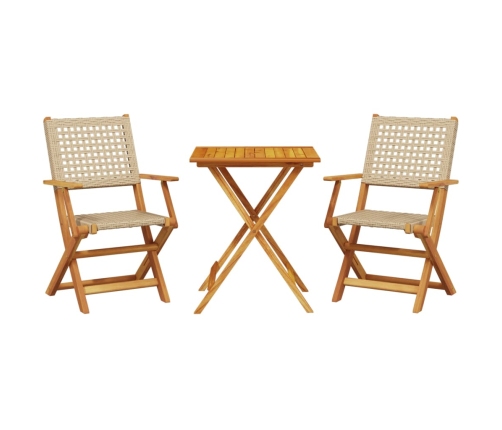 Juego de bistro de 3 piezas ratán PE y madera maciza beige