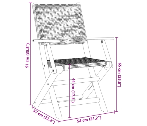 Juego de bistro de 3 piezas ratán PE y madera maciza beige