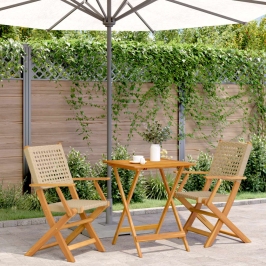 Juego de bistro de 3 piezas ratán PE y madera maciza beige