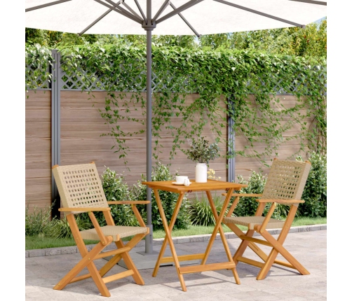 Juego de bistro de 3 piezas ratán PE y madera maciza beige