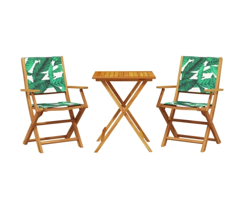 Juego de bistro de 3 piezas tela madera maciza estampado hojas