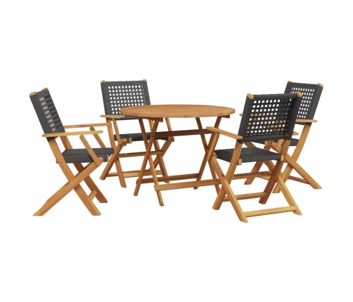 Set de comedor de jardín 5 pzas ratán PE madera maciza negro