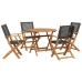 Set de comedor de jardín 5 pzas ratán PE madera maciza negro
