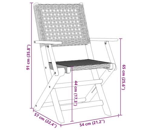 Set de comedor de jardín 5 pzas ratán PE madera maciza negro