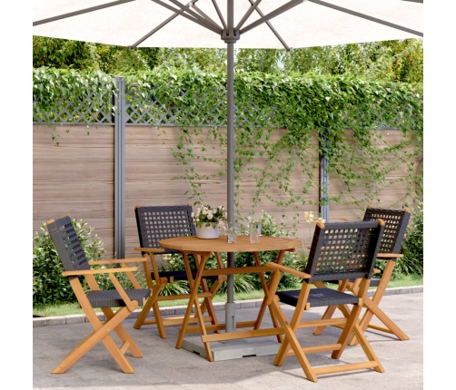 Set de comedor de jardín 5 pzas ratán PE madera maciza negro