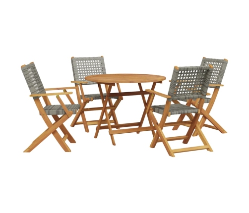Set de comedor de jardín 5 piezas ratán PE madera maciza gris