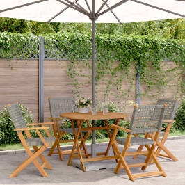 Set de comedor de jardín 5 piezas ratán PE madera maciza gris