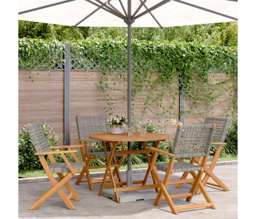 Set de comedor de jardín 5 piezas ratán PE madera maciza gris