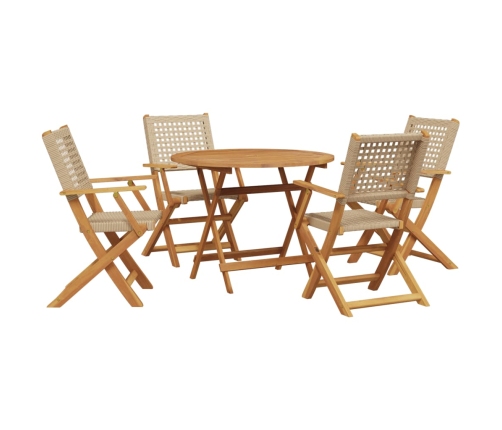 Set de comedor de jardín 5 pzas ratán PE madera maciza beige